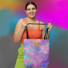 Bolsa Tote Elegante Moderno Abstrato Opala de Fogo Nome Perso