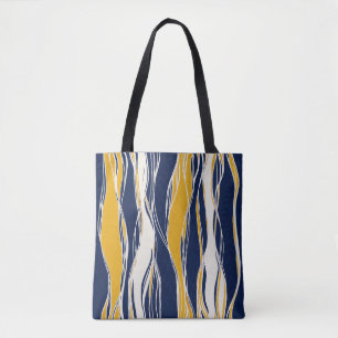 Bolsa Tote Elegante, moderno, linhas, em azul marinho e amare