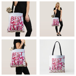 Bolsa Tote Elegante Moderno Melhor Mãe do Mundo Floral Rosa