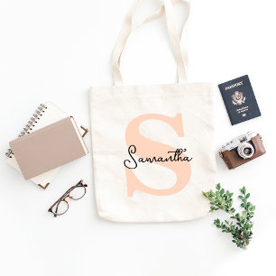 Bolsa Tote Elegante Moderno Monograma Inicial Rosa Personaliz