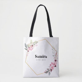 Bolsa Tote Elegante Moldura Dourada Floral Rosa
