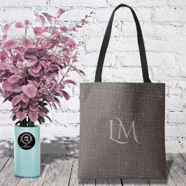 Bolsa Tote Elegante Monograma Bege Roxo com Brilho Sutil
