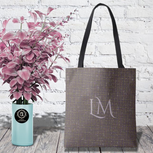 Bolsa Tote Elegante Monograma Bege Roxo com Brilho Sutil (Criador carregado)