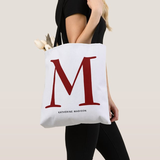 Bolsa Tote Elegante Monograma de Nome em Marrom (Close Up)