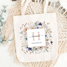 Elegante Monograma Lindos Flores Azuis Bege Floral