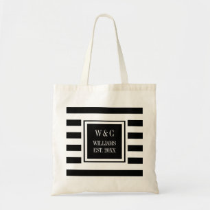 Bolsa Tote Elegante Monograma Listrado Preto e Branco na Moda