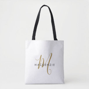Bolsa Tote Elegante Monograma Moderno em Grafite Branco