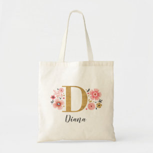 Bolsa Tote Elegante Monograma Nome Inicial Dourado Rosa