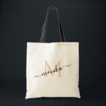 Bolsa Tote Elegante Monograma Personalizado em Dourado Rosado<br><div class="desc">Clássica bolsa de mão minimalista e elegante para garotas. este design apresenta um monograma simples e moderno em dourado rosado e preto. Você pode personalizar com uma inicial e nome em letra cursiva. Esta bolsa de mão em dourado rosado será um presente personalizado perfeito para a festa de casamento -...</div>
