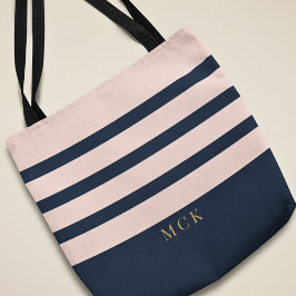 Bolsa Tote Elegante Monograma Personalizado em Listras de Azu