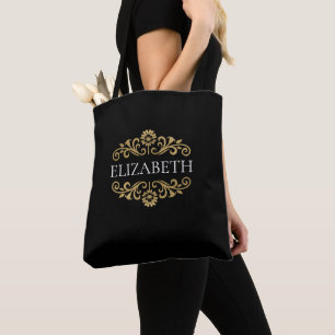 Bolsa Tote Elegante Monograma Preto Dourado com Estilo