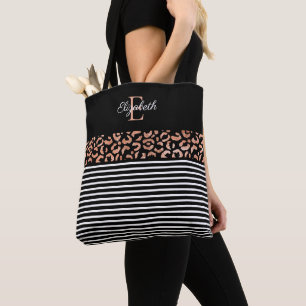 Bolsa Tote Elegante Monograma preto Leopard Animal Impressão