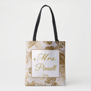 Bolsa Tote Elegante Monstera Dourada Sra. Bridal Personalizad