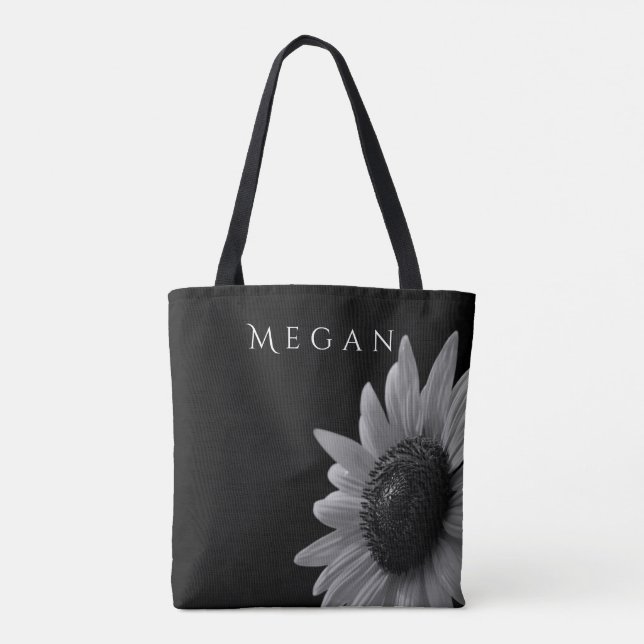Bolsa Tote Elegante Negro e Girassol Branco Personaliza Seu N (Verso)