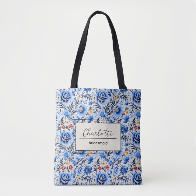 Bolsa Tote Elegante Nome Monograma Personalizado para Damas d (Frente)
