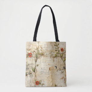 Bolsa Tote Elegante Nota de Amor Floral Vintage