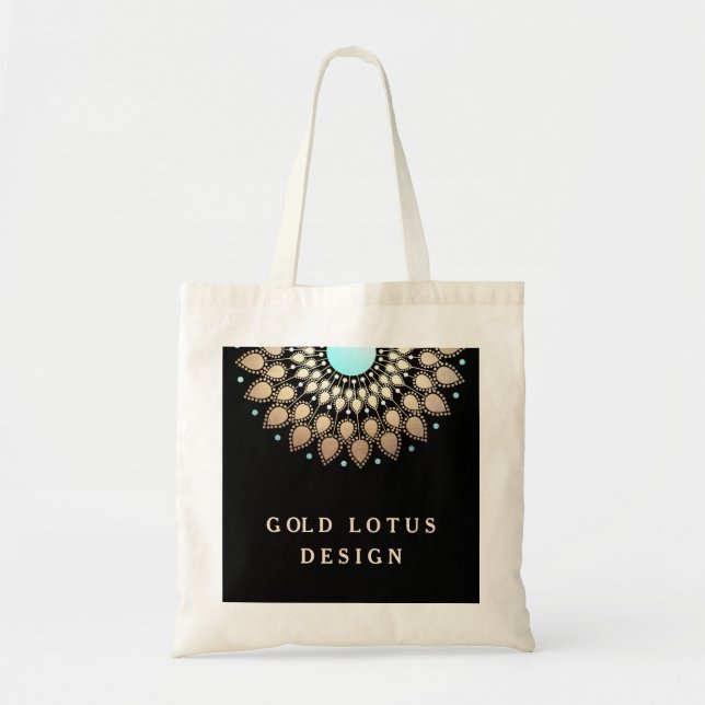 Bolsa Tote Elegante Ornamentado Dourado Lotus Mandala (Frente)