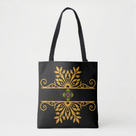 Bolsa Tote Elegante Ornamento Floral Dourado Estilo Barroco