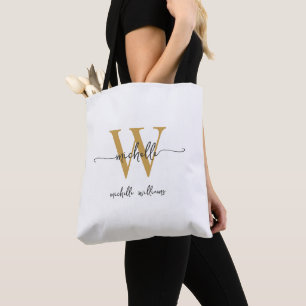 Bolsa Tote Elegante Ouro Branco Feminino Personalizado Monogr