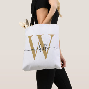 Bolsa Tote Elegante Ouro Branco Feminino Personalizado Monogr