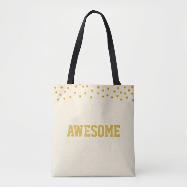 Bolsa Tote Elegante Ouro Confetti em Beige (Frente)