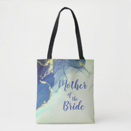 Bolsa Tote Elegante Ouro e Azul Abstrato Mãe da Noiva
