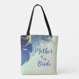 Bolsa Tote Elegante Ouro e Azul Abstrato Mãe da Noiva