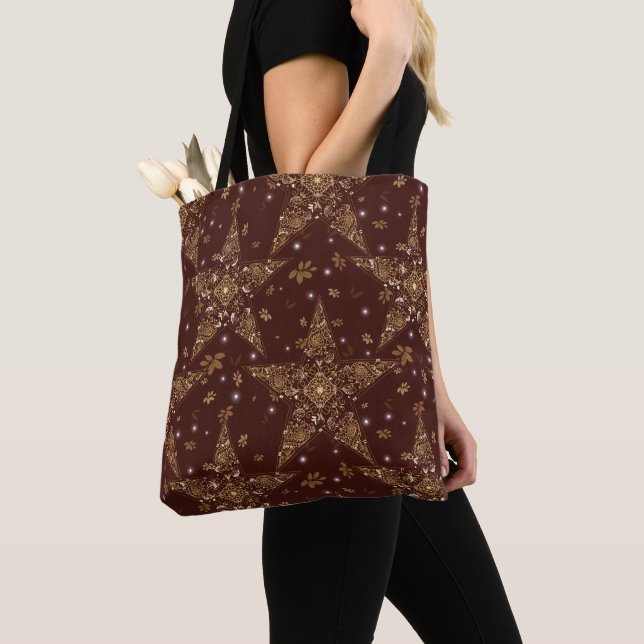 Bolsa Tote Elegante Padrão de Estrela em Filigrana Celestial  (Close Up)