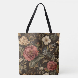 Bolsa Tote Elegante, padrão de flores bege marrom-marrom