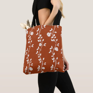 Bolsa Tote Elegante Padrão de Videira Floral Branca em Terrac