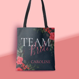 Bolsa Tote Elegante Peach Orange Floral Team Bride Bridesmaid