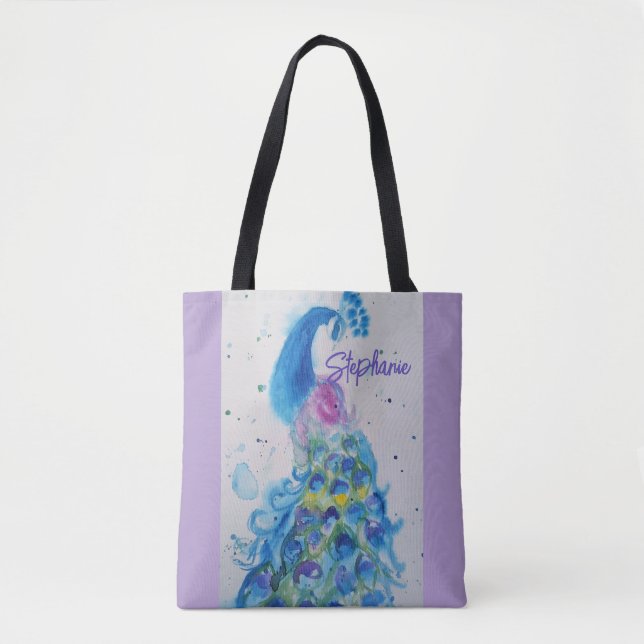 Bolsa Tote Elegante Peacock Watercolor Womens Pastel Colors (Frente)