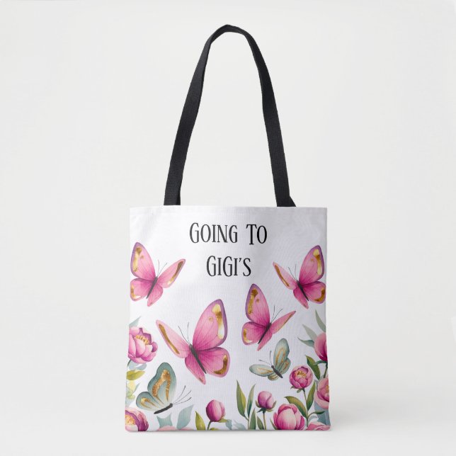 Bolsa Tote Elegante Pensão e Borboletas Rosa: Indo para o GiG (Frente)