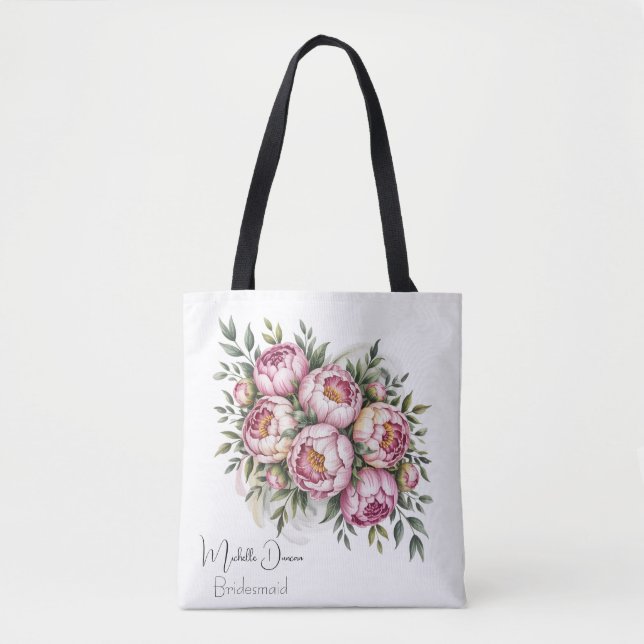 Bolsa Tote Elegante Peony Floral Bridesmaids Favor (Frente)