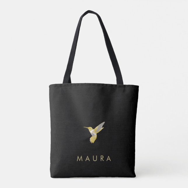 Bolsa Tote Elegante personalizado beija-flor Dourado a preto (Verso)