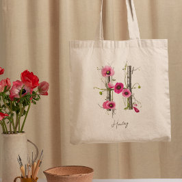 Bolsa Tote Elegante Poppies Letra 'H' Monograma Nome Personal