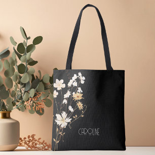 Bolsa Tote Elegante Preto Floral Boho Fofo Estiloso