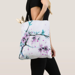 Bolsa Tote Elegante Primavera floral Cor de água floral rosa