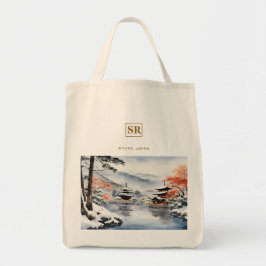 Bolsa Tote Elegante Quioto no Inverno Sacola de Lona de Arte 