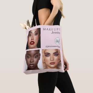 Bolsa Tote Elegante Rosa Bege 3 Foto Logotipo Estúdio de Maqu