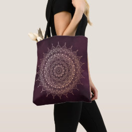 Bolsa Tote Elegante Rosa Dourado na Borgonha Floral Henna Man