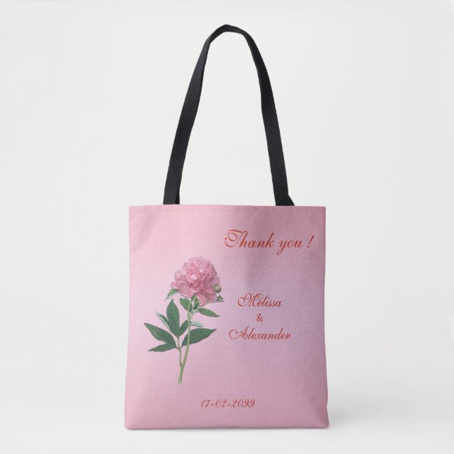 Bolsa Tote Elegante rosa floral com tema personalizado (Frente)