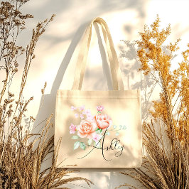 Bolsa Tote Elegante Rosa Floral Estiloso para Damas de Honra
