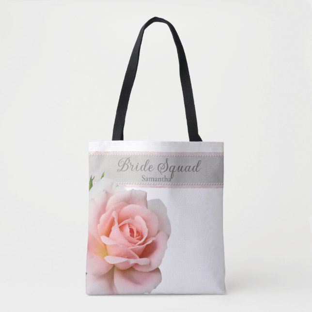 Bolsa Tote Elegante Rosa Rosa Equipe da Noiva Casamento (Frente)