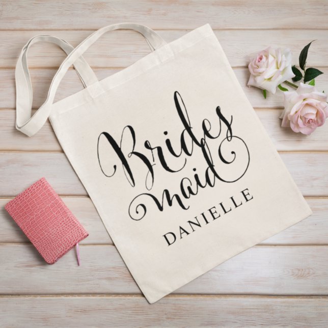 Bolsa Tote Elegante Roteiro de Caligrafia para Damas de Honra (Criador carregado)
