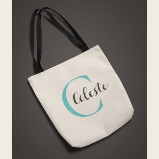 Bolsa Tote Elegante Saca Inicial Teal Personalizada