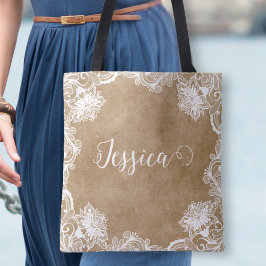 Bolsa Tote Elegante Saco de Mão Floral Branco Vintage para No
