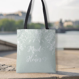 Bolsa Tote Elegante Saco de Noiva Floral Verde e Branco com C