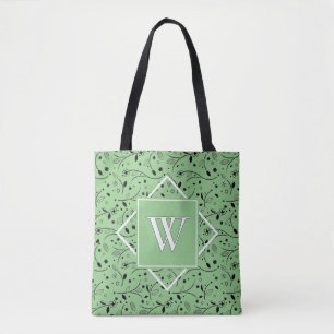Bolsa Tote Elegante Sage Green Floral MONOGRAMA
