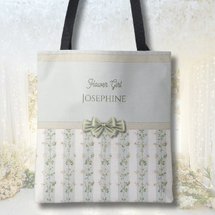 Bolsa Tote Elegante Saia de Flor Floral Listras Coquette Laço
